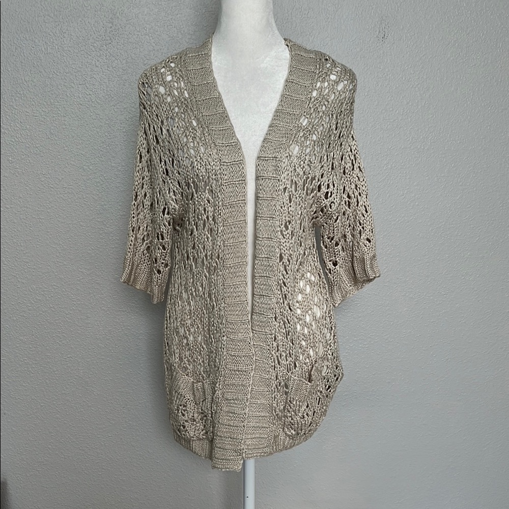 Gina Large Weave Open Front Cardigan Beige Size Small